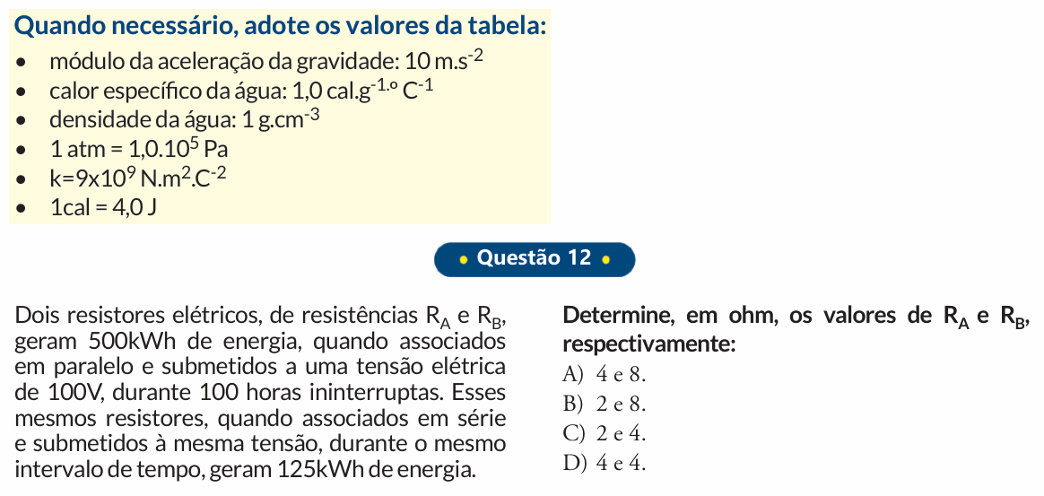 Enunciado da questão 12 de Física do PUC-SP 2019