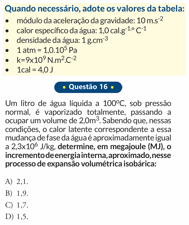 Enunciado da questão 16 de Física do PUC-SP 2019