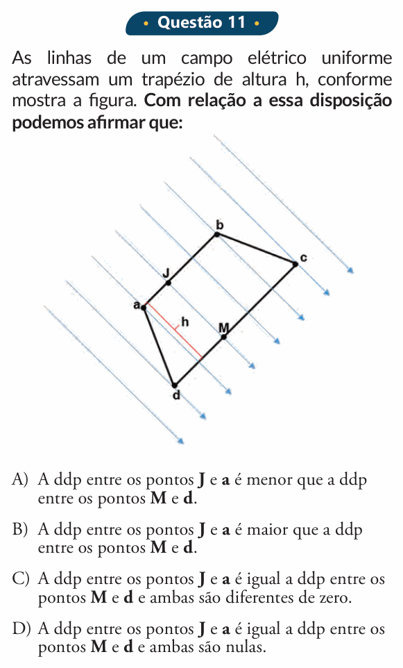 Enunciado da questão 11 de Física do PUC-SP 2020