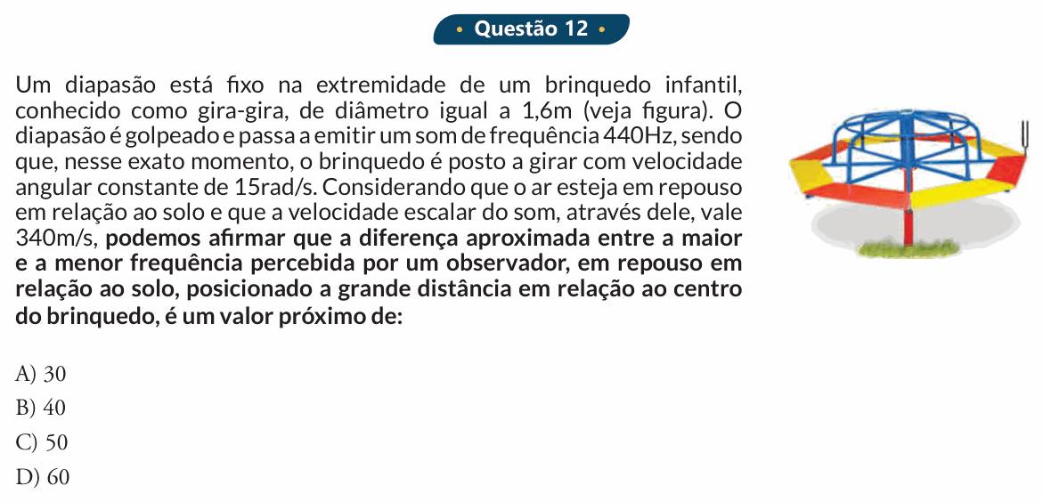 Enunciado da questão 12 de Física do PUC-SP 2020