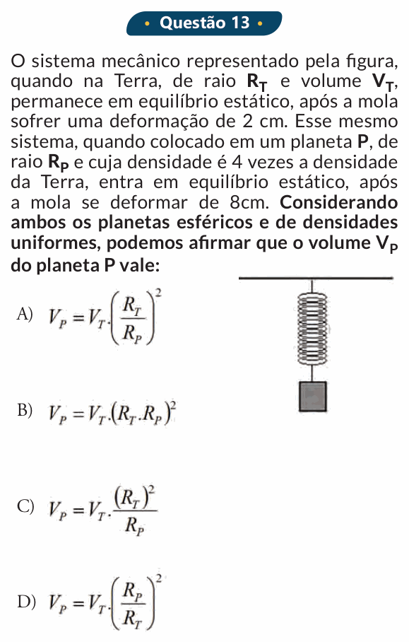 Enunciado da questão 13 de Física do PUC-SP 2020