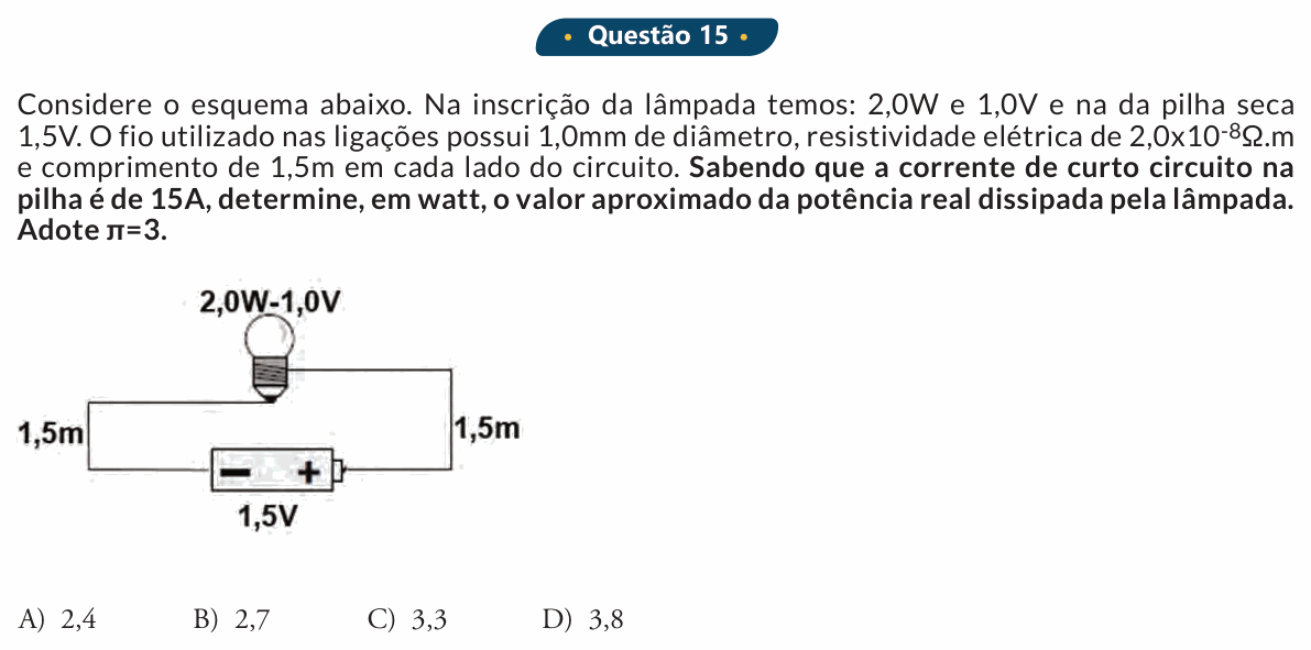 Enunciado da questão 15 de Física do PUC-SP 2020
