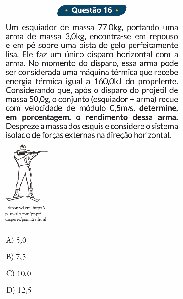 Enunciado da questão 16 de Física do PUC-SP 2020
