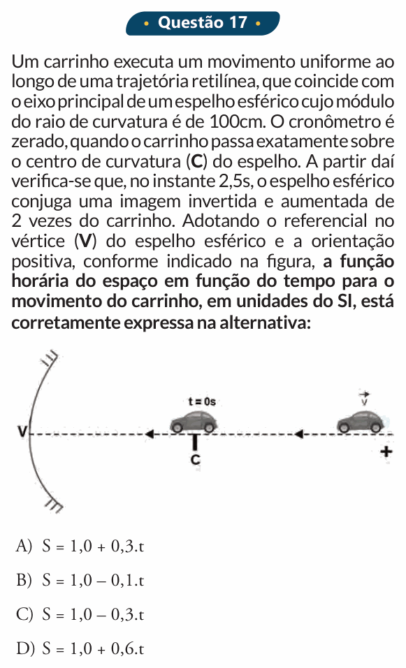 Enunciado da questão 17 de Física do PUC-SP 2020