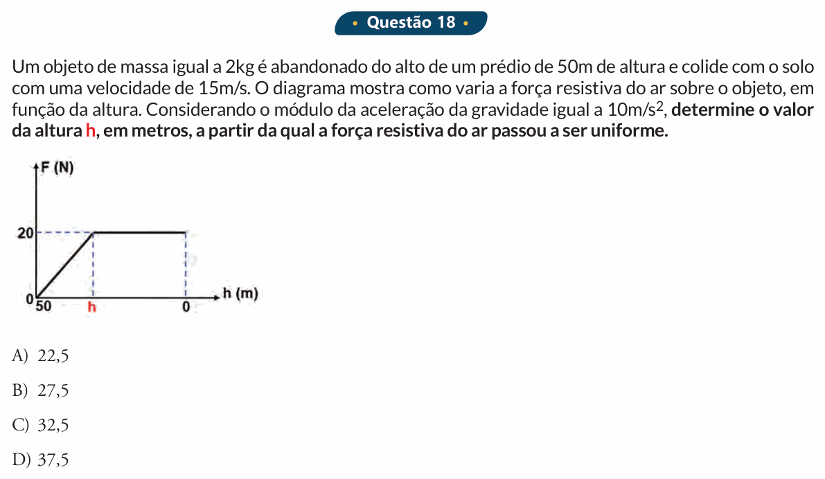 Enunciado da questão 18 de Física do PUC-SP 2020