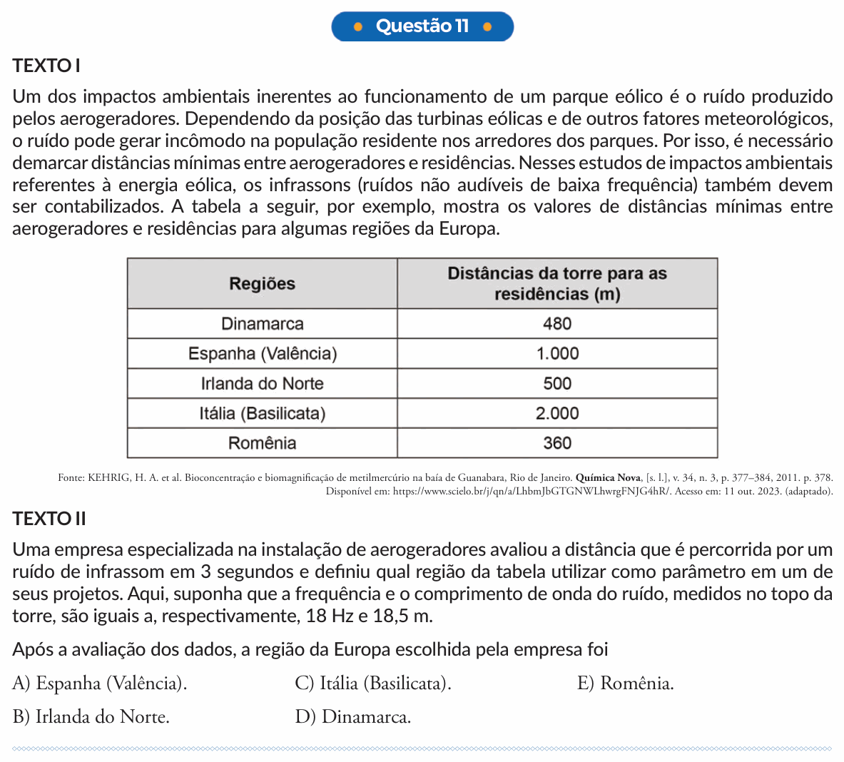 Enunciado da questão 11 de Física do PUC-SP 2024