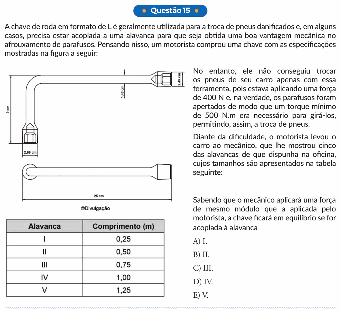 Enunciado da questão 15 de Física do PUC-SP 2024