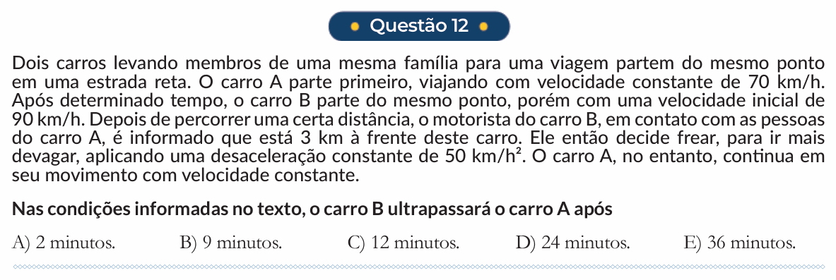 Enunciado da questão 12 de Física do PUC-SP 2025
