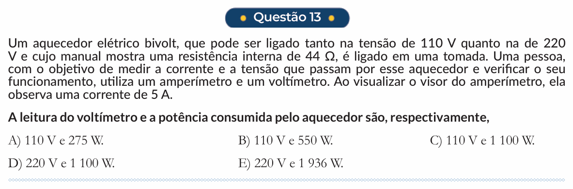 Enunciado da questão 13 de Física do PUC-SP 2025