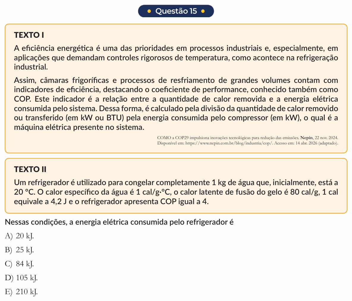 Enunciado da questão 15 de Física do PUC-SP 2026 (inverno)