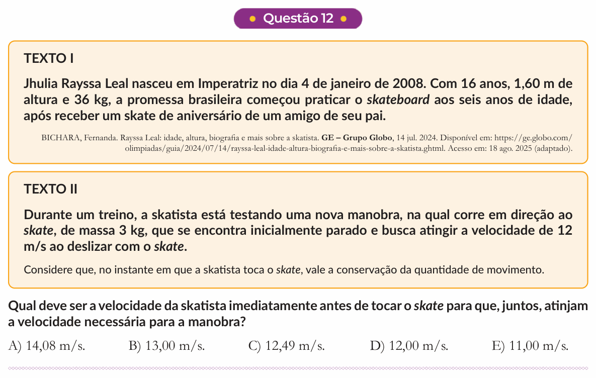 Enunciado da questão 12 de Física do PUC-SP 2026