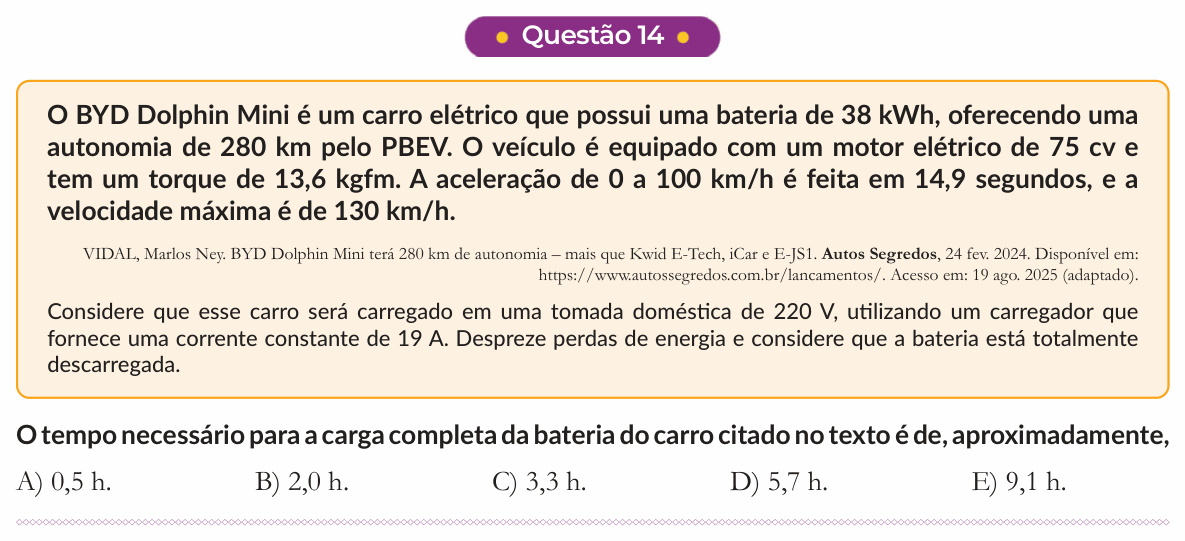 Enunciado da questão 14 de Física do PUC-SP 2026