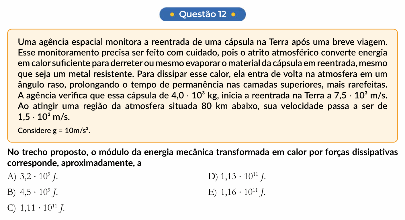 Enunciado da questão 12 de Física do PUC-SP 2027