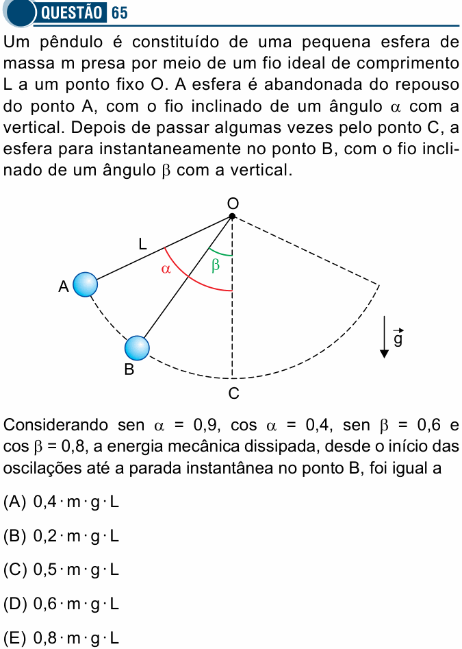 Enunciado da questão 65 de Física do Santa Casa 2018