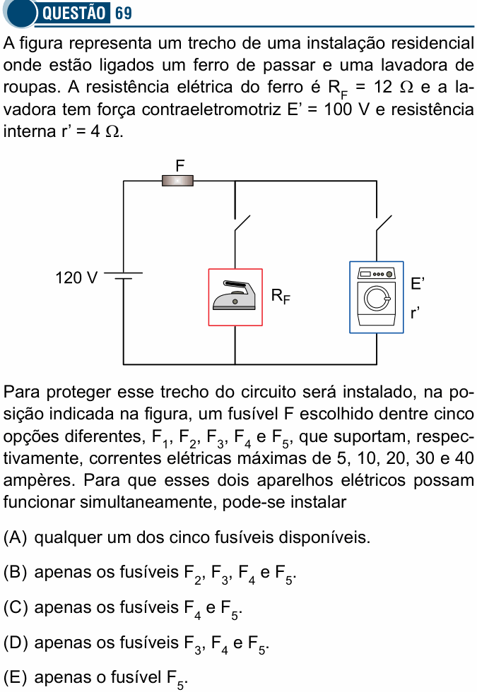 Enunciado da questão 69 de Física do Santa Casa 2018
