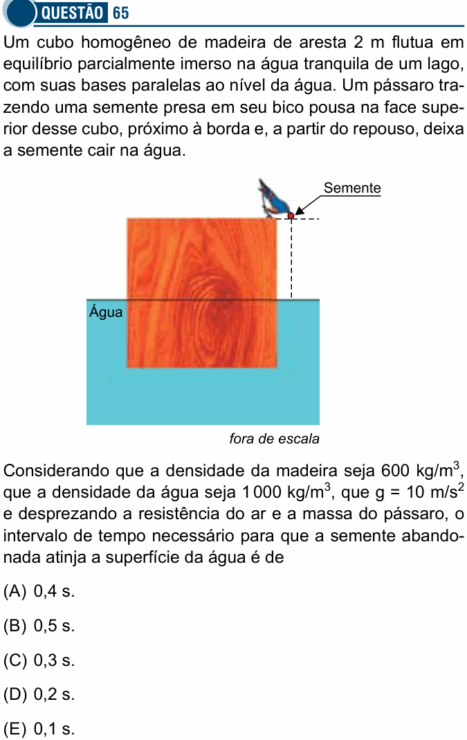 Enunciado da questão 65 de Física do Santa Casa 2019