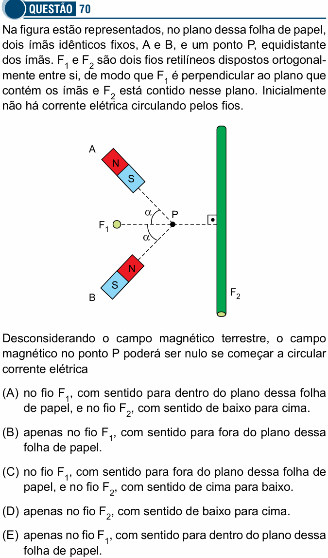Enunciado da questão 70 de Física do Santa Casa 2019