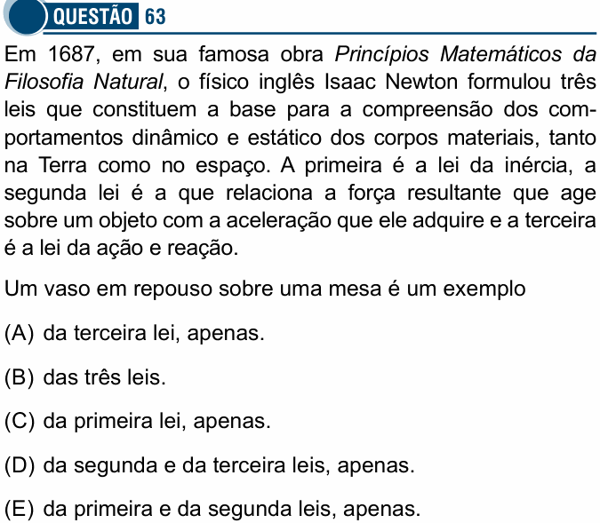 Enunciado da questão 63 de Física do Santa Casa 2021