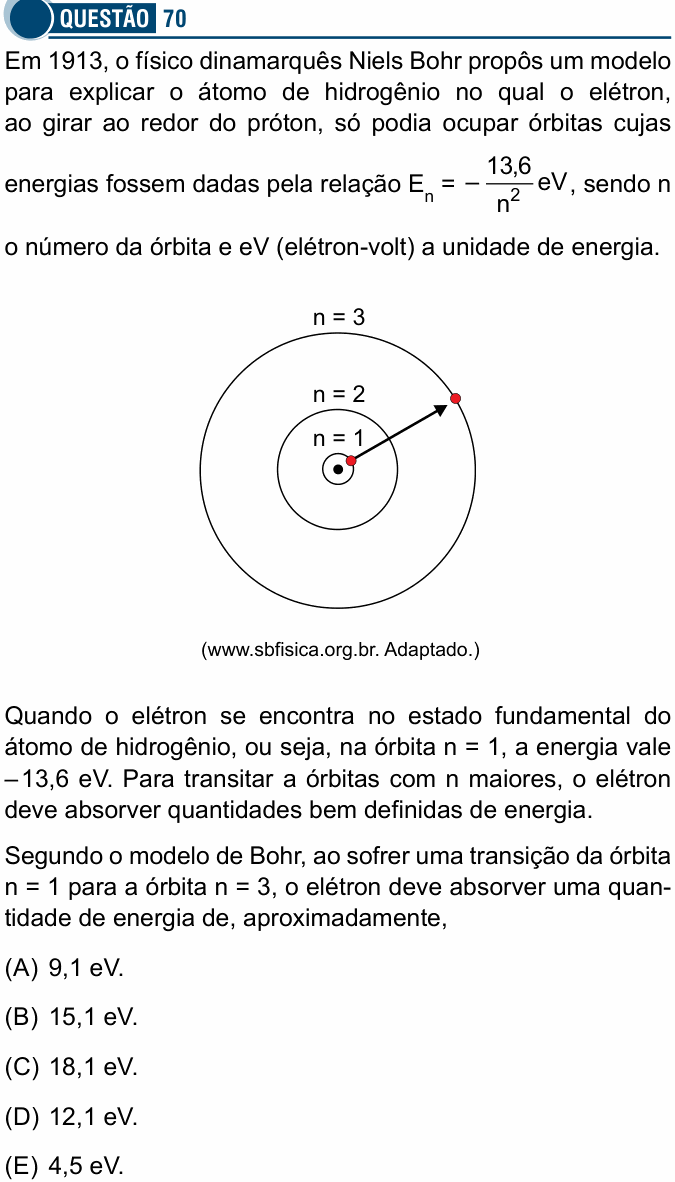 Enunciado da questão 70 de Física do Santa Casa 2021