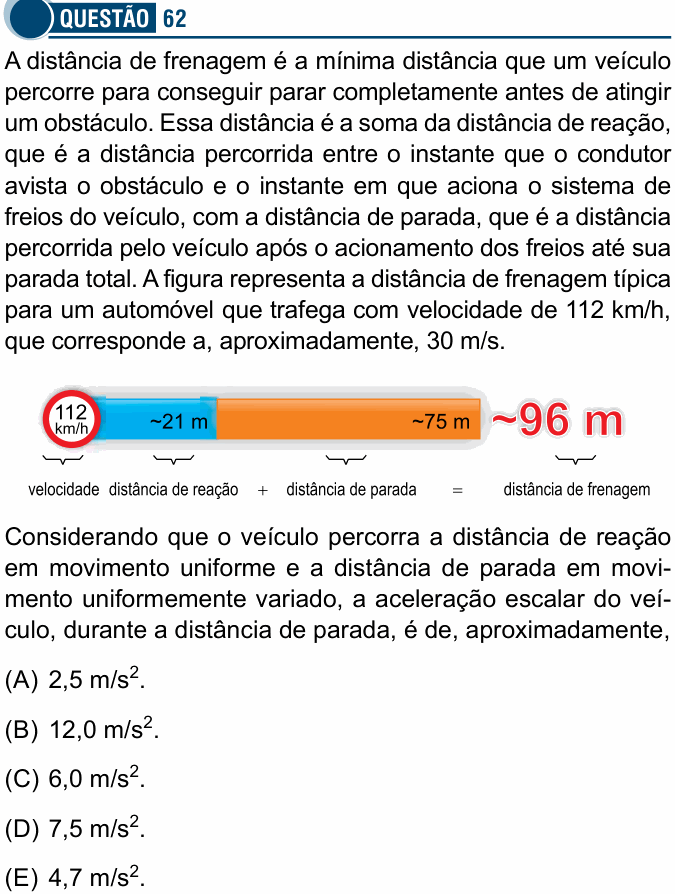 Enunciado da questão 62 de Física do Santa Casa 2023