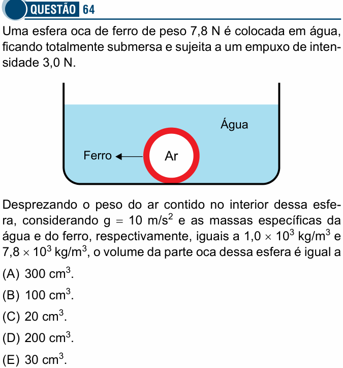Enunciado da questão 64 de Física do Santa Casa 2023