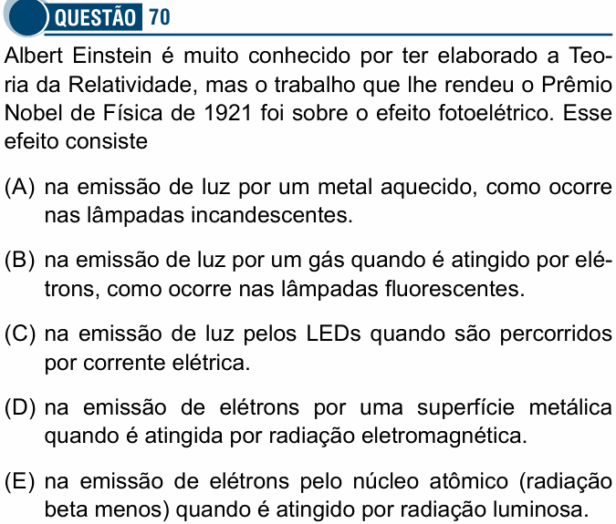 Enunciado da questão 70 de Física do Santa Casa 2023