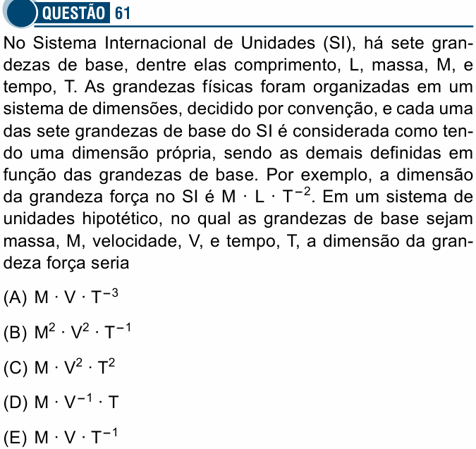 Enunciado da questão 61 de Física do Santa Casa 2024