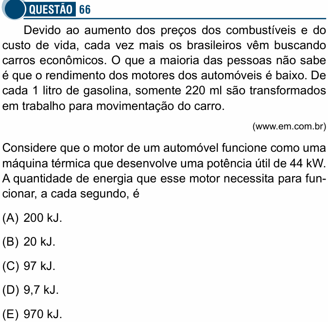 Enunciado da questão 66 de Física do Santa Casa 2024