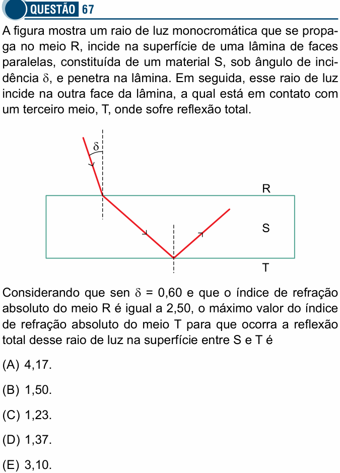 Enunciado da questão 67 de Física do Santa Casa 2024