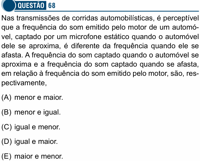Enunciado da questão 68 de Física do Santa Casa 2024
