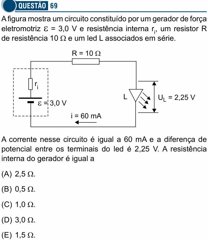Enunciado da questão 69 de Física do Santa Casa 2025