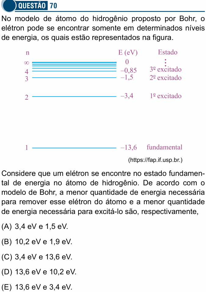 Enunciado da questão 70 de Física do Santa Casa 2025