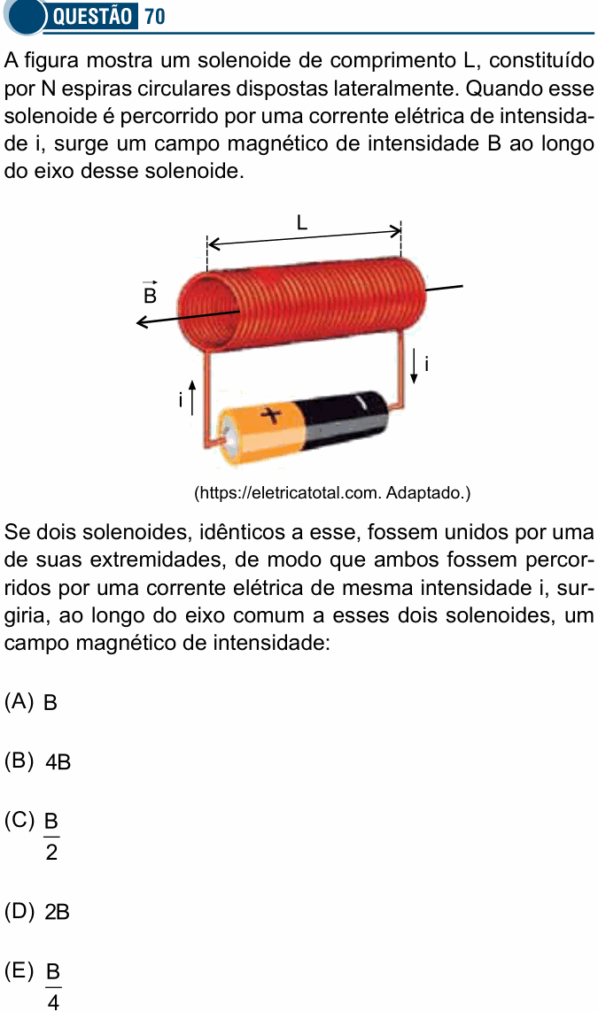 Enunciado da questão 70 de Física do Santa Casa 2026