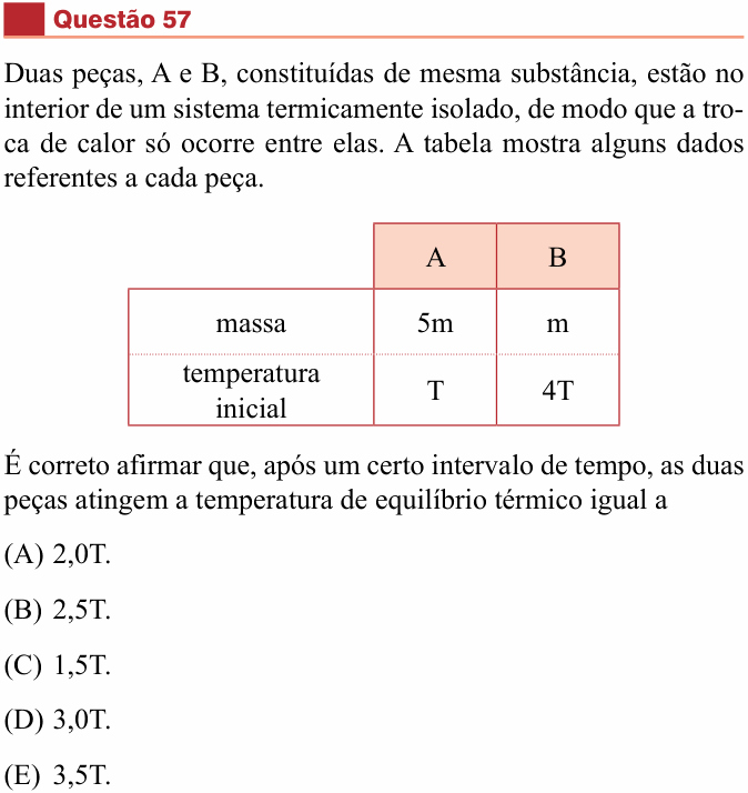 Enunciado da questão 57 de Física do São Camilo 2014