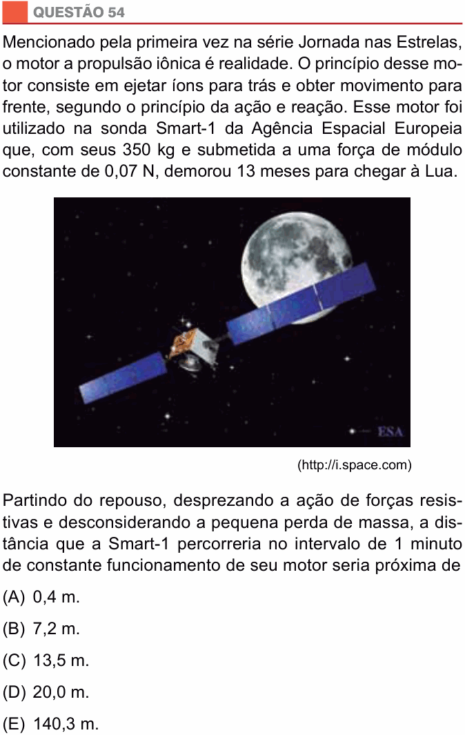 Enunciado da questão 54 de Física do São Camilo 2015