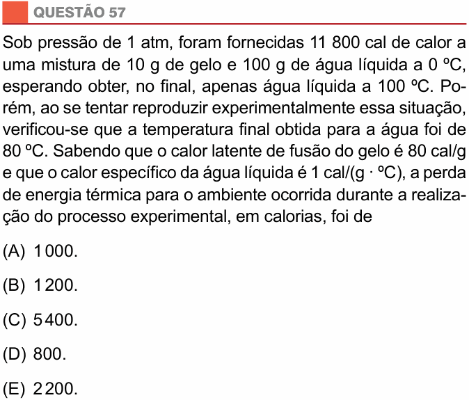 Enunciado da questão 57 de Física do São Camilo 2015