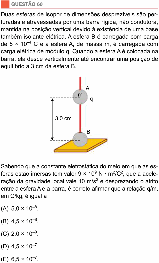 Enunciado da questão 60 de Física do São Camilo 2015