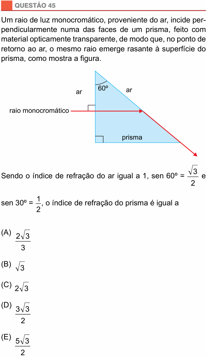 Enunciado da questão 45 de Física do São Camilo 2016