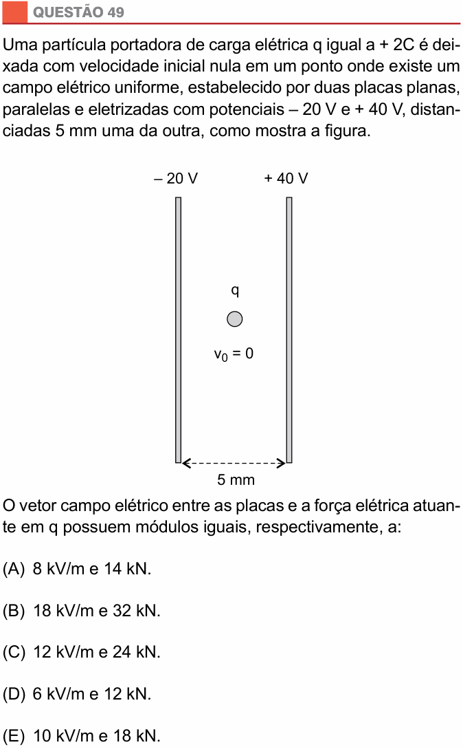 Enunciado da questão 49 de Física do São Camilo 2016