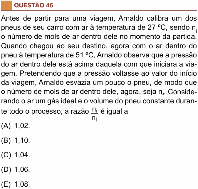 Enunciado da questão 46 de Física do São Camilo 2017 (2º semestre)