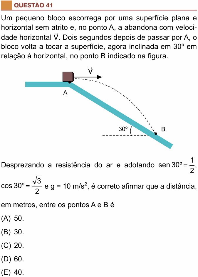 Enunciado da questão 41 de Física do São Camilo 2017