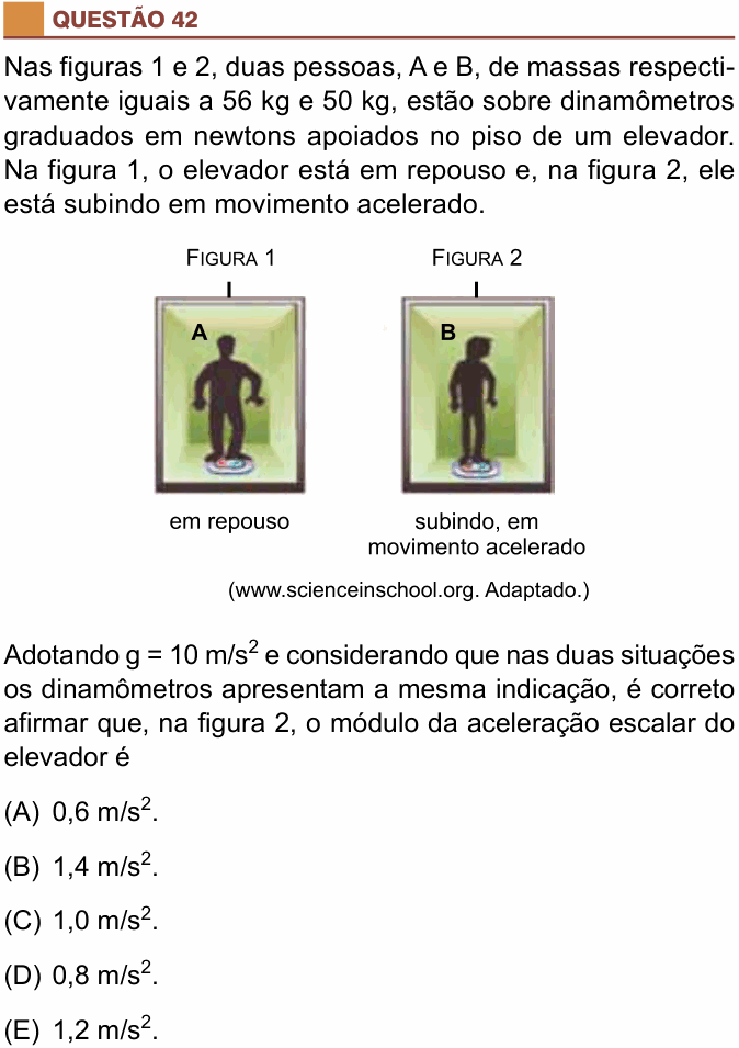 Enunciado da questão 42 de Física do São Camilo 2017