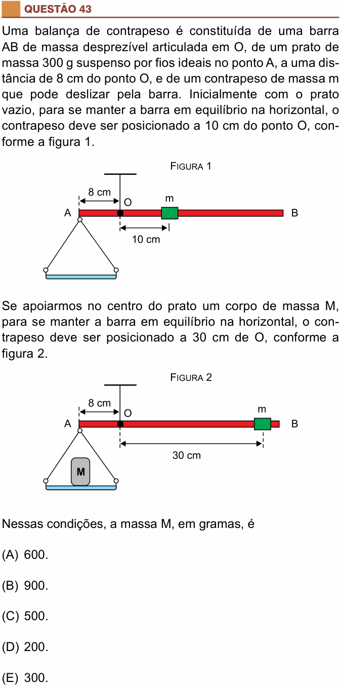 Enunciado da questão 43 de Física do São Camilo 2017