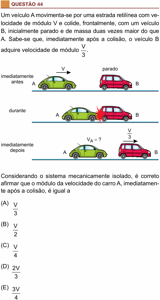 Enunciado da questão 44 de Física do São Camilo 2017