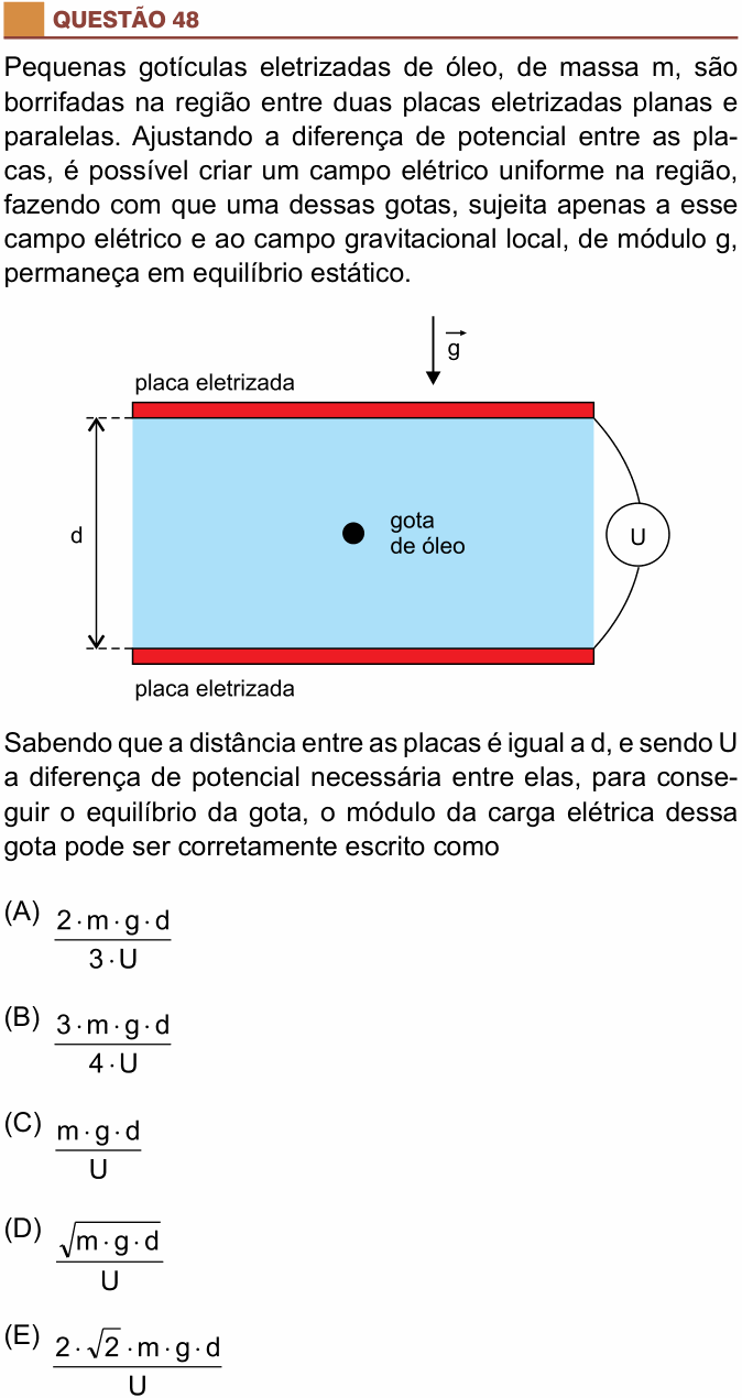 Enunciado da questão 48 de Física do São Camilo 2017