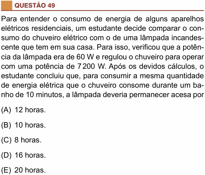 Enunciado da questão 49 de Física do São Camilo 2017