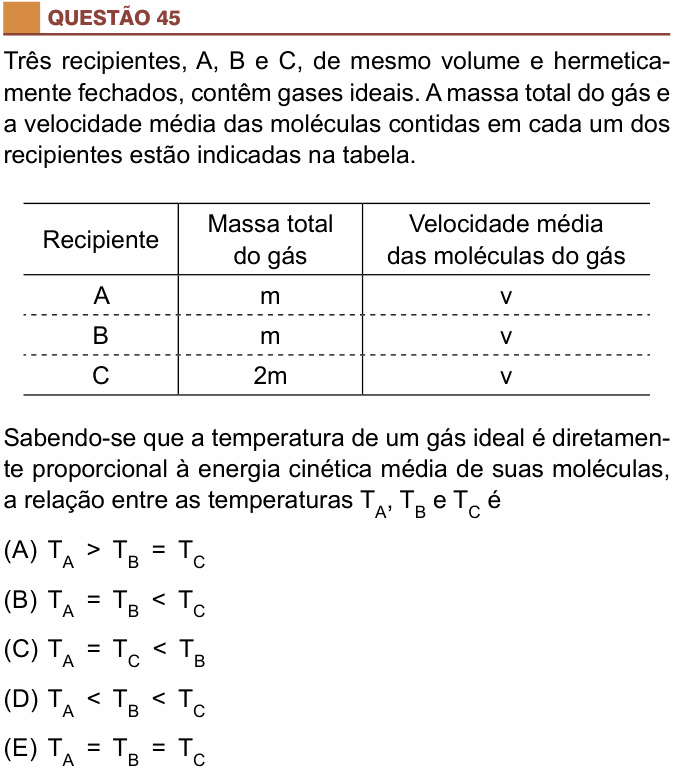 Enunciado da questão 45 de Física do São Camilo 2018 (2º semestre)