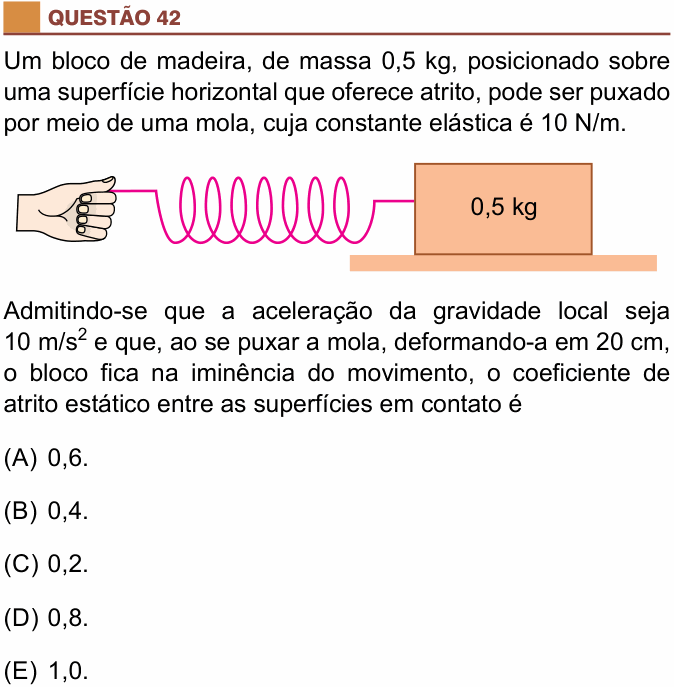 Enunciado da questão 42 de Física do São Camilo 2018