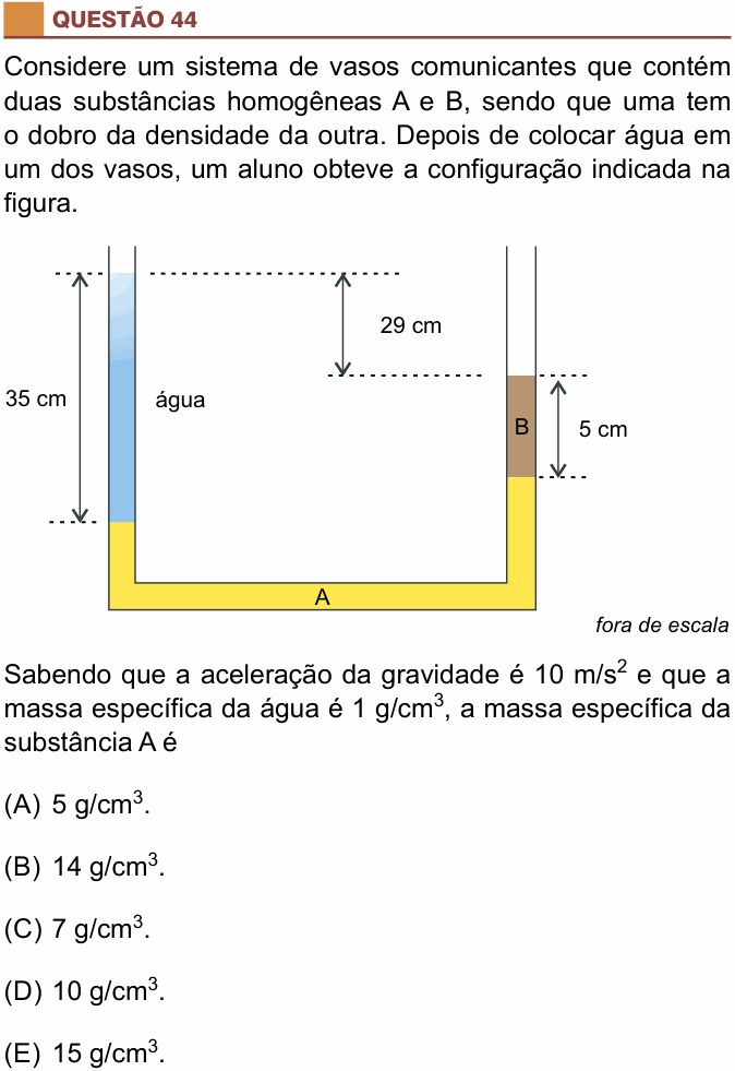 Enunciado da questão 44 de Física do São Camilo 2018