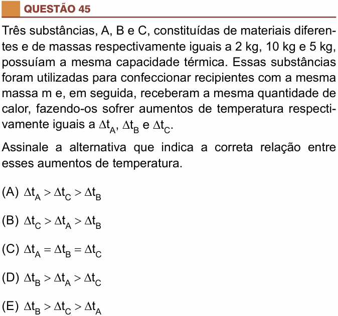 Enunciado da questão 45 de Física do São Camilo 2018